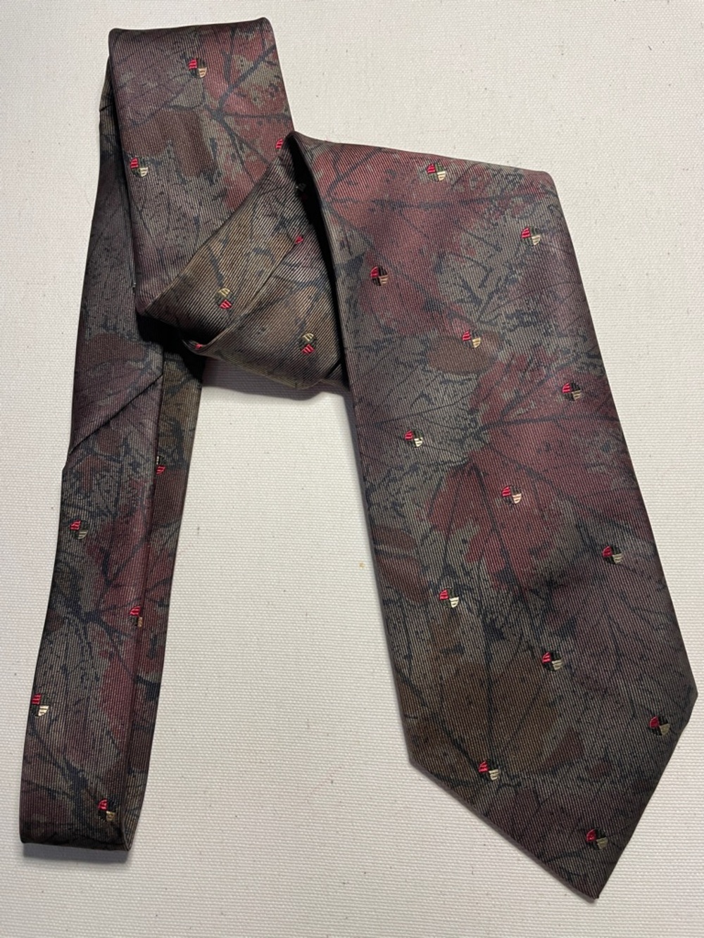 OSCAR DE LA RENTA Vintage Earthy Coloured Neutral & Micro Geometric Print Tie